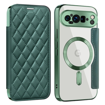 For Google Pixel 9 Pro XL Shield Magsafe RFID Anti-theft Rhombus Leather Phone Case(Green) - Google Cases by buy2fix | Online Shopping UK | buy2fix