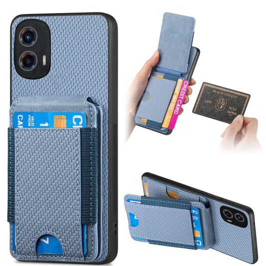 For Motorola Moto G 5G 2024 4G Carbon Fiber Vertical Flip Wallet Stand Phone Case(Blue) - Motorola Cases by buy2fix | Online Shopping UK | buy2fix