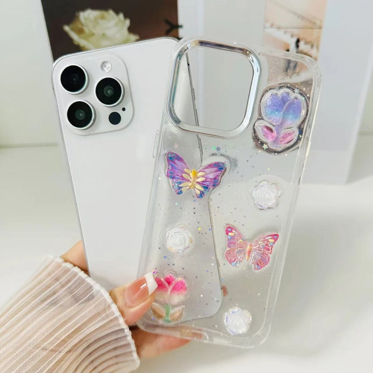 For iPhone 16 3D Colorful Crystal Butterfly TPU Phone Case(Butterful Flowers) - iPhone 16 Cases by buy2fix | Online Shopping UK | buy2fix