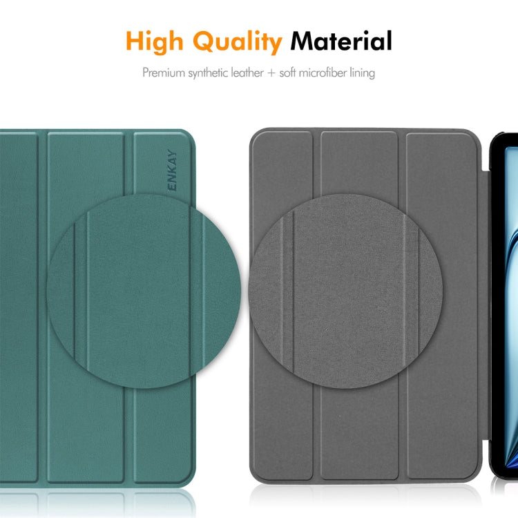 For iPad Air 13 2024 ENKAY Tri-fold Custer Texture Platic Leather Smart Tablet Case(Dark Green) - iPad Air 13 2024 Cases by ENKAY | Online Shopping UK | buy2fix