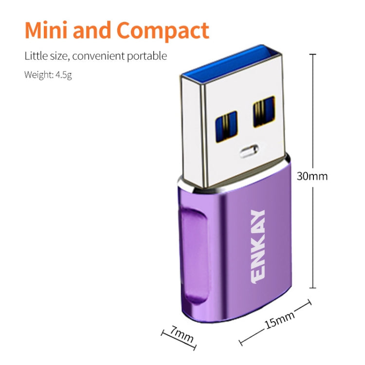 ENKAY ENK-AT119 Aluminium Alloy Male USB 3.0 to Female Type-C Data Adapter Converter Support Fast Charging(Grey) - Type-C Adapter by ENKAY | Online Shopping UK | buy2fix