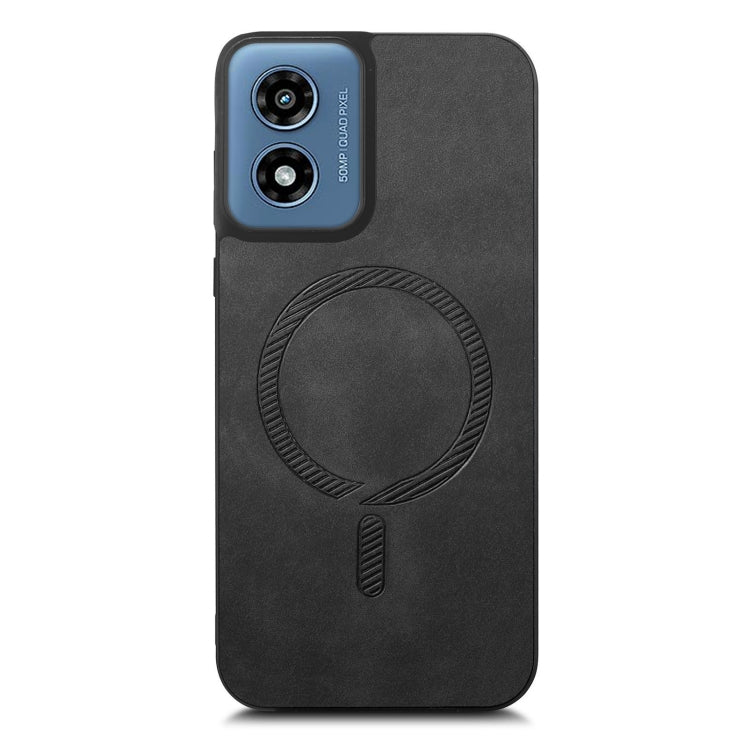 For Motorola Moto G Play 2024 4G Retro Magsafe Magnetic PU Back Cover Phone Case(Black) - Motorola Cases by buy2fix | Online Shopping UK | buy2fix