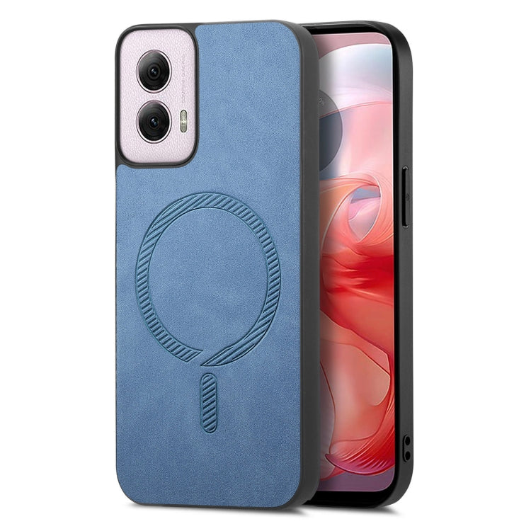 For Motorola Moto G Power 2024 5G Retro Magsafe Magnetic PU Back Cover Phone Case(Blue) - Motorola Cases by buy2fix | Online Shopping UK | buy2fix