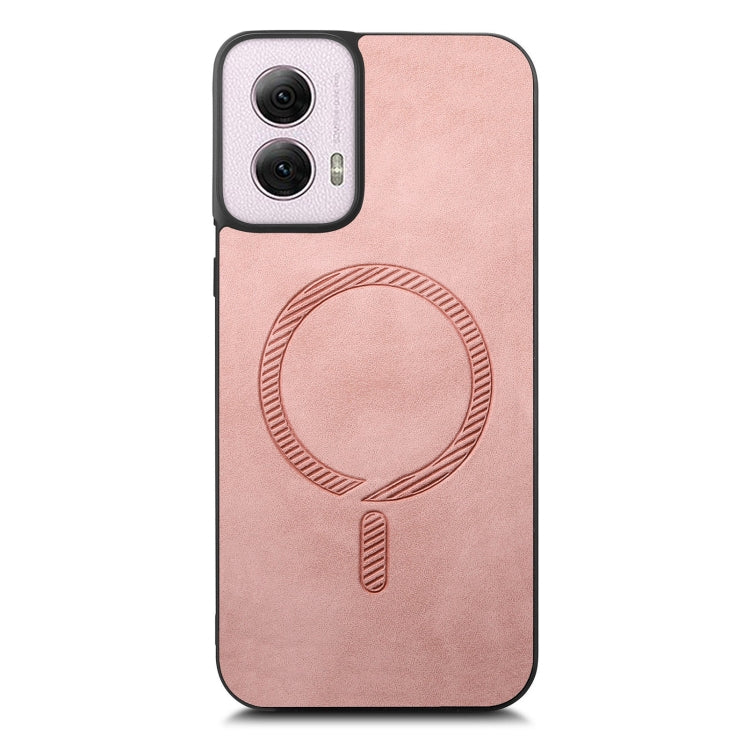 For Motorola Moto G Power 2024 5G Retro Magsafe Magnetic PU Back Cover Phone Case(Pink) - Motorola Cases by buy2fix | Online Shopping UK | buy2fix