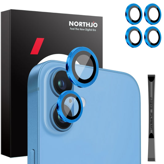 For iPhone 16 / 16 Plus NORTHJO 2 Sets 4pcs Camera Lens Protector Cover Metal Ring Film(Blue) - iPhone 16 Plus Tempered Glass by NORTHJO | Online Shopping UK | buy2fix