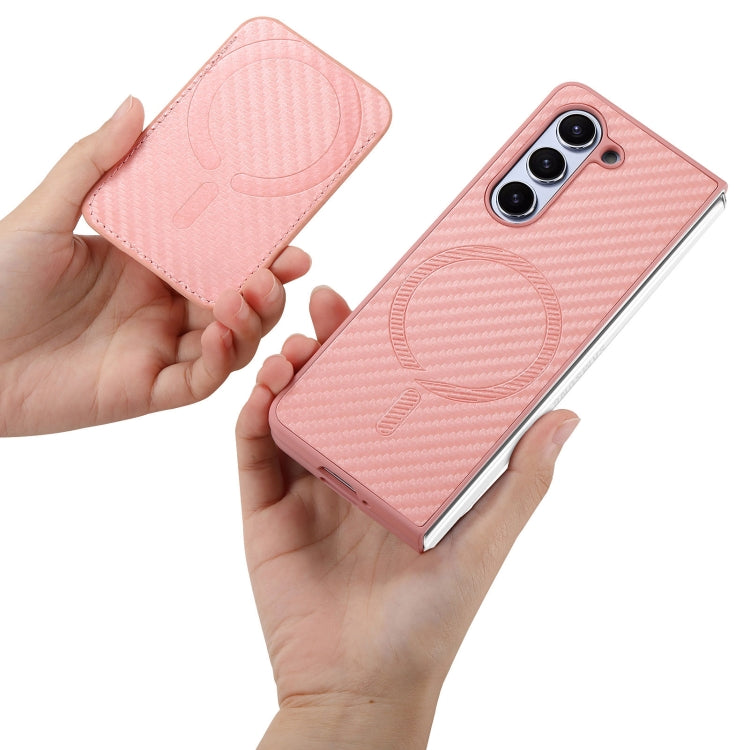 For Samsung Galaxy Z Fold6 Carbon Fiber Ring Card Bag Magsafe Phone Case(Pink) - Galaxy Z Fold6 5G Cases by buy2fix | Online Shopping UK | buy2fix