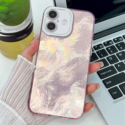 For iPhone 16 Plating Glitter Texture TPU Phone Case with Lens Film(Pink Tinfoil Texture) - iPhone 16 Cases by buy2fix | Online Shopping UK | buy2fix