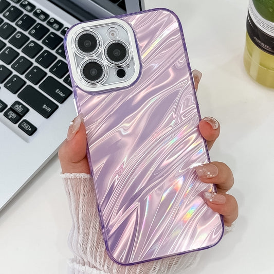 For iPhone 16 Plus Plating Glitter Texture TPU Phone Case with Lens Film(Purple Water Ripples) - iPhone 16 Plus Cases by buy2fix | Online Shopping UK | buy2fix