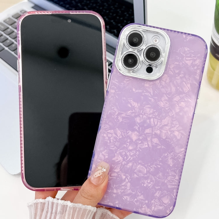 For iPhone 16 Plus Plating Glitter Texture TPU Phone Case with Lens Film(Pink Shell Pattern) - iPhone 16 Plus Cases by buy2fix | Online Shopping UK | buy2fix