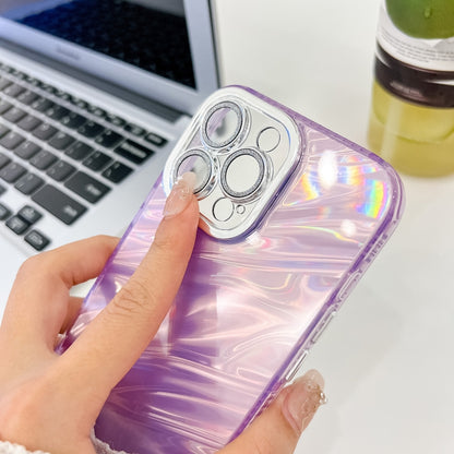 For iPhone 16 Plus Plating Glitter Texture TPU Phone Case with Lens Film(Purple Feather Yarn) - iPhone 16 Plus Cases by buy2fix | Online Shopping UK | buy2fix