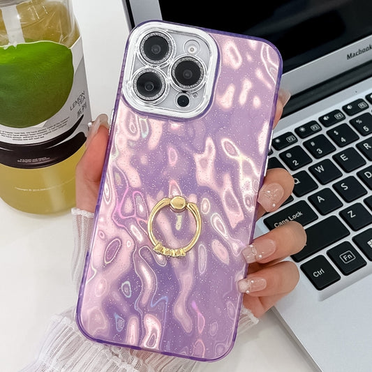 For iPhone 16 Pro Plating Glitter Texture Ring Holder TPU Phone Case with Lens Film(Purple Wrinkles) - More iPhone Cases by buy2fix | Online Shopping UK | buy2fix