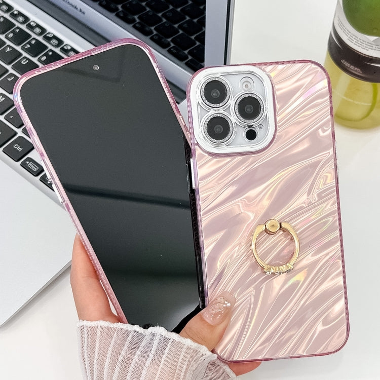 For iPhone 16 Pro Max Plating Glitter Texture Ring Holder TPU Phone Case with Lens Film(White Tinfoil Texture) - More iPhone Cases by buy2fix | Online Shopping UK | buy2fix