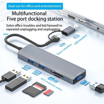 ADS-310D 2-in-1 Type-C + USB to 3 x USB 3.0 + SD / TF Card Slots Multi-Port Hub - USB 3.0 HUB by buy2fix | Online Shopping UK | buy2fix