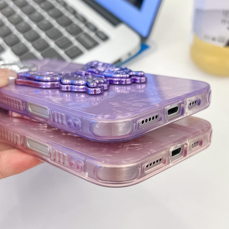 For iPhone 16 Pro Max Plating Glitter Texture Butterfly Holder TPU Phone Case with Lens Film(Purple Wrinkles) - iPhone 16 Pro Max Cases by buy2fix | Online Shopping UK | buy2fix