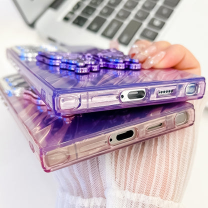 For Samsung Galaxy S25 Ultra 5G Plating Glitter Texture Butterfly Holder TPU Phone Case with Lens Film(Purple Feather Yarn) - Galaxy S25 Ultra 5G Cases by buy2fix | Online Shopping UK | buy2fix