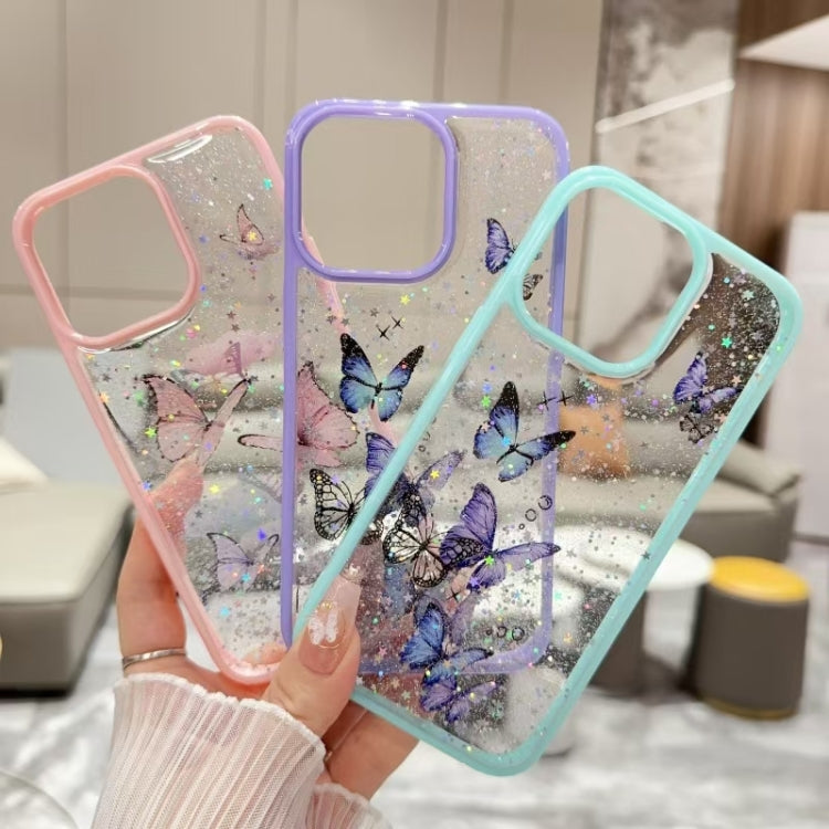 For iPhone 16 Pro Color Butterfly Glitter Epoxy TPU Phone Case(Green) - iPhone 16 Pro Cases by buy2fix | Online Shopping UK | buy2fix