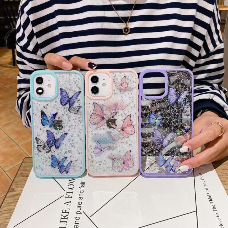 For iPhone 16 Pro Max Color Butterfly Glitter Epoxy TPU Phone Case(Purple) - iPhone 16 Pro Max Cases by buy2fix | Online Shopping UK | buy2fix