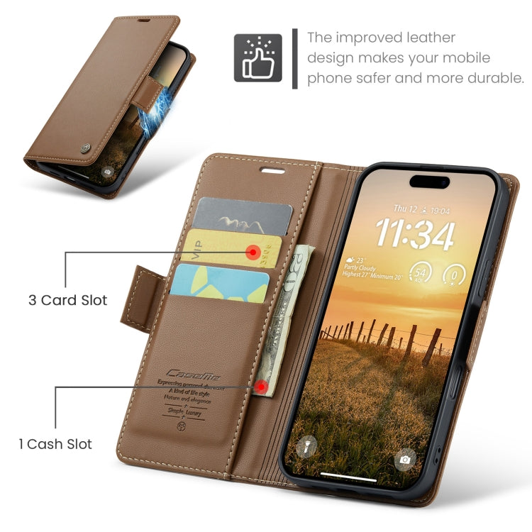 For iPhone 16 Pro CaseMe 023 Butterfly Buckle Litchi Texture RFID Anti-theft Leather Phone Case(Brown) - iPhone 16 Pro Cases by CaseMe | Online Shopping UK | buy2fix