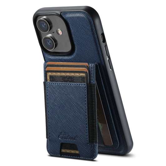 For iPhone 16 Suteni H17 Cross Grain Leather MagSafe Detachable Wallet Phone Case(Blue) - iPhone 16 Cases by Suteni | Online Shopping UK | buy2fix