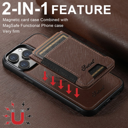 For iPhone 14 Pro Suteni H17 Cross Grain Leather MagSafe Detachable Wallet Phone Case(Brown) - iPhone 14 Pro Cases by Suteni | Online Shopping UK | buy2fix