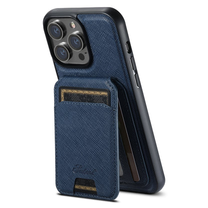 For iPhone 12 Pro Suteni H18 Cross Grain MagSafe Wallet Leather Phone Case(Blue) - iPhone 12 / 12 Pro Cases by Suteni | Online Shopping UK | buy2fix