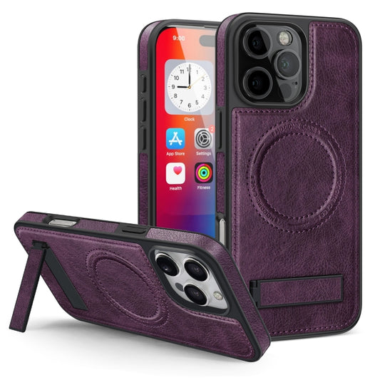 For iPhone 16 Pro Max Multi-function Holder MagSafe PU Phone Case(Purple) - More iPhone Cases by buy2fix | Online Shopping UK | buy2fix