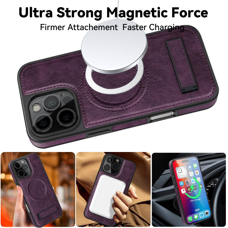 For iPhone 16 Pro Max Multi-function Holder MagSafe PU Phone Case(Purple) - More iPhone Cases by buy2fix | Online Shopping UK | buy2fix