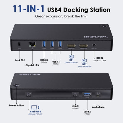 WAVLINK UTD22 Support 96W Laptop Charging USB4 Docking Station Dual Monitor USB-C Hub(EU Plug) -  by WAVLINK | Online Shopping UK | buy2fix