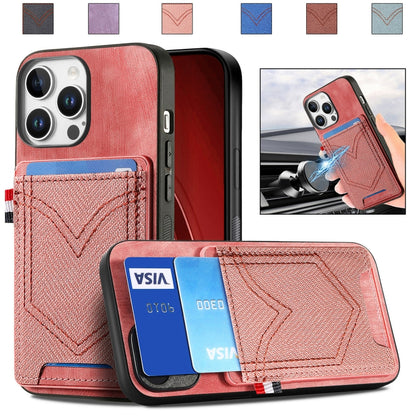 For iPhone 16 Pro Denim Texture Leather Skin Phone Case with Card Slot(Pink) - iPhone 16 Pro Cases by buy2fix | Online Shopping UK | buy2fix