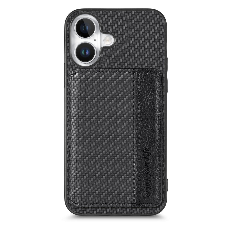 For iPhone 16 Carbon Fiber Magnetic Card Wallet RFID Blocking Phone Case(Black) - iPhone 16 Cases by buy2fix | Online Shopping UK | buy2fix