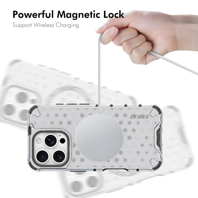 For iPhone 16 Pro Max ENKAY Hat-Prince Honeycomb MagSafe Shockproof Phone Case with Large Arc Edge Film(White) - iPhone 16 Pro Max Cases by ENKAY | Online Shopping UK | buy2fix