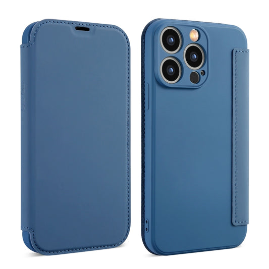 For iPhone 16 Pro Imitate Liquid Skin Feel Leather Phone Case with Card Slots(Blue) - iPhone 16 Pro Cases by buy2fix | Online Shopping UK | buy2fix