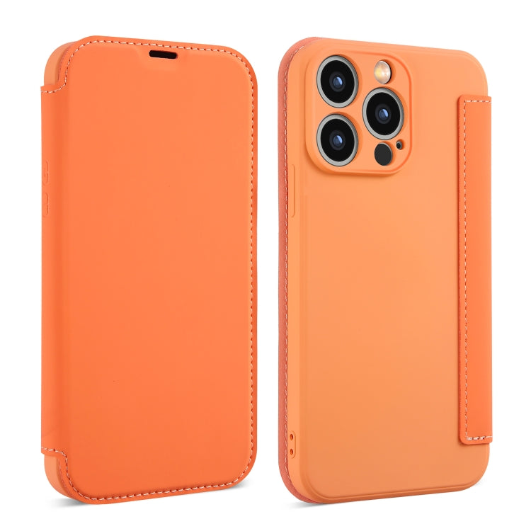 For iPhone 16 Plus Imitate Liquid Skin Feel Leather Phone Case with Card Slots(Orange) - iPhone 16 Plus Cases by buy2fix | Online Shopping UK | buy2fix