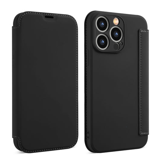 For iPhone 16 Imitate Liquid Skin Feel Leather Phone Case with Card Slots(Black) - iPhone 16 Cases by buy2fix | Online Shopping UK | buy2fix