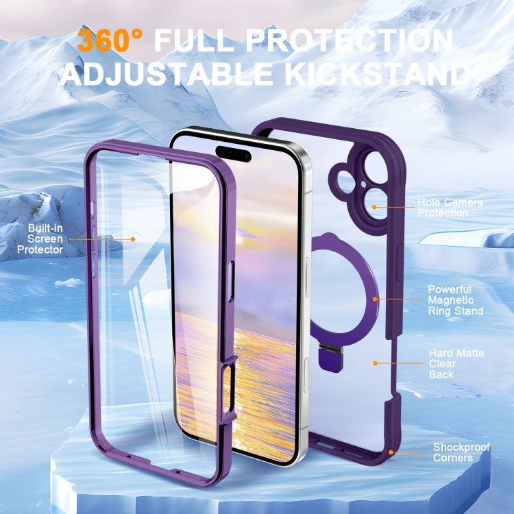 For iPhone 16 Plus Skin Feel MagSafe Holder 360 Full Body Phone Case(Purple) - iPhone 16 Plus Cases by buy2fix | Online Shopping UK | buy2fix