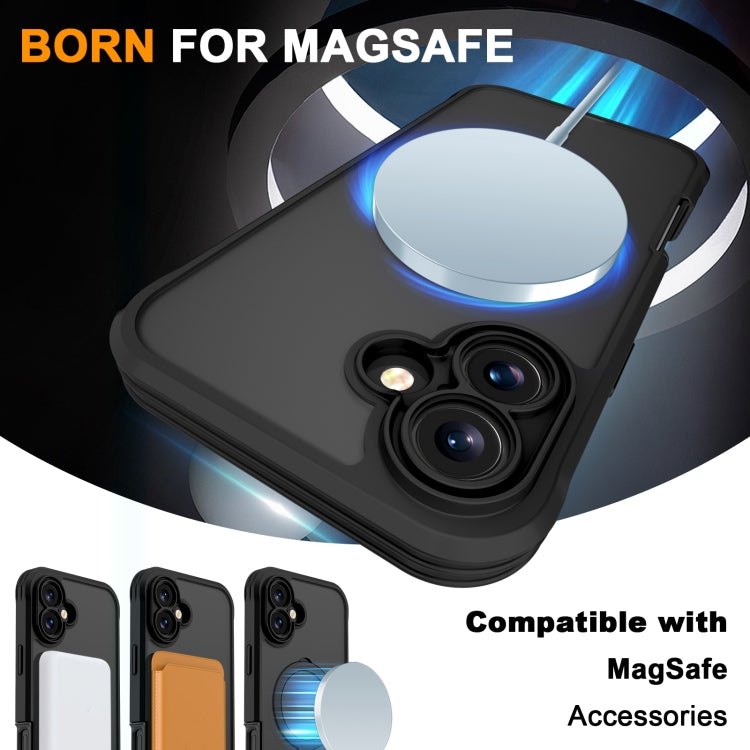 For iPhone 16 Skin Feel MagSafe Holder 360 Full Body Phone Case(Black) - iPhone 16 Cases by buy2fix | Online Shopping UK | buy2fix