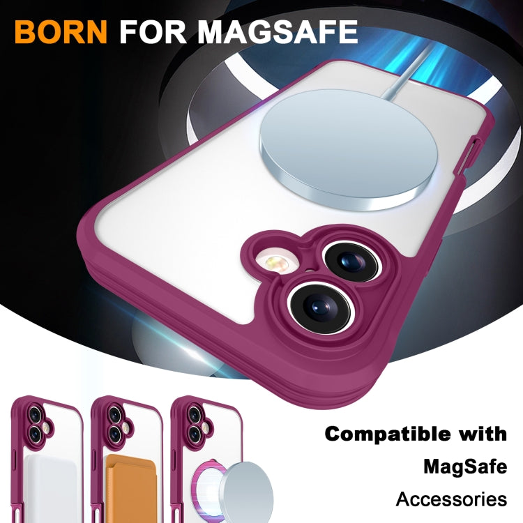 For iPhone 16 Skin Feel MagSafe Holder 360 Full Body Phone Case(Rose Red) - iPhone 16 Cases by buy2fix | Online Shopping UK | buy2fix