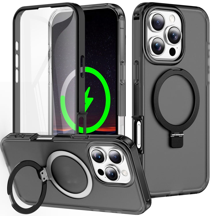 For iPhone 16 Pro Max Frosted Skin Feel MagSafe Holder 360 Full Body Phone Case(Black) - iPhone 16 Pro Max Cases by buy2fix | Online Shopping UK | buy2fix