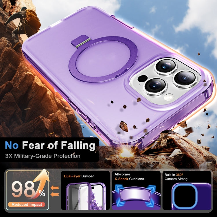 For iPhone 16 Pro Max Frosted Skin Feel MagSafe Holder 360 Full Body Phone Case(Purple) - iPhone 16 Pro Max Cases by buy2fix | Online Shopping UK | buy2fix