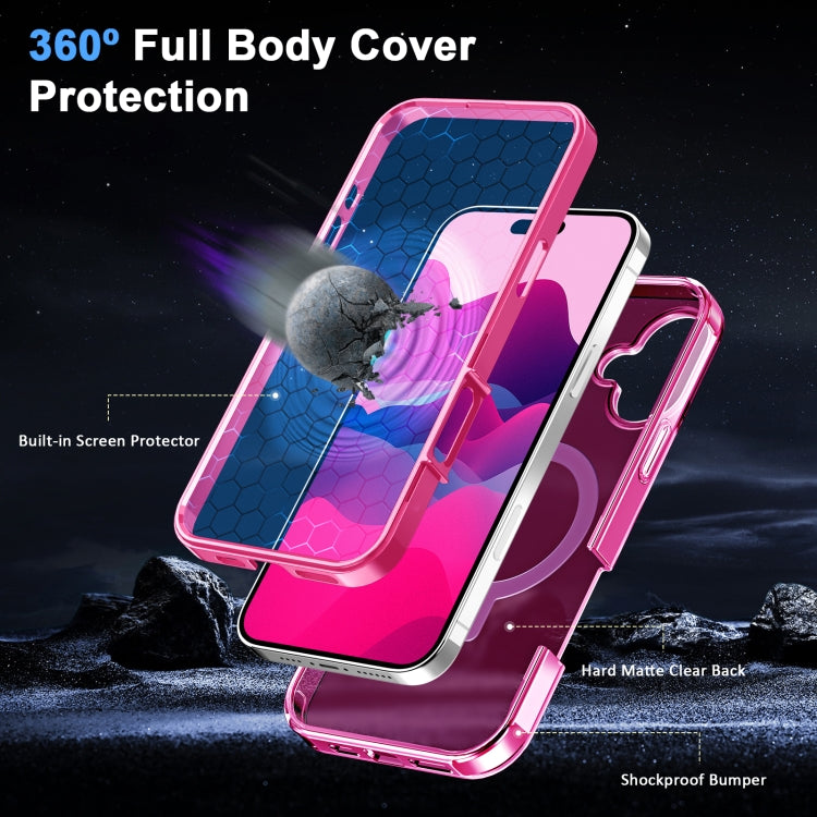 For iPhone 16 Plus Frosted Skin Feel MagSafe Holder 360 Full Body Phone Case(Rose Red) - iPhone 16 Plus Cases by buy2fix | Online Shopping UK | buy2fix