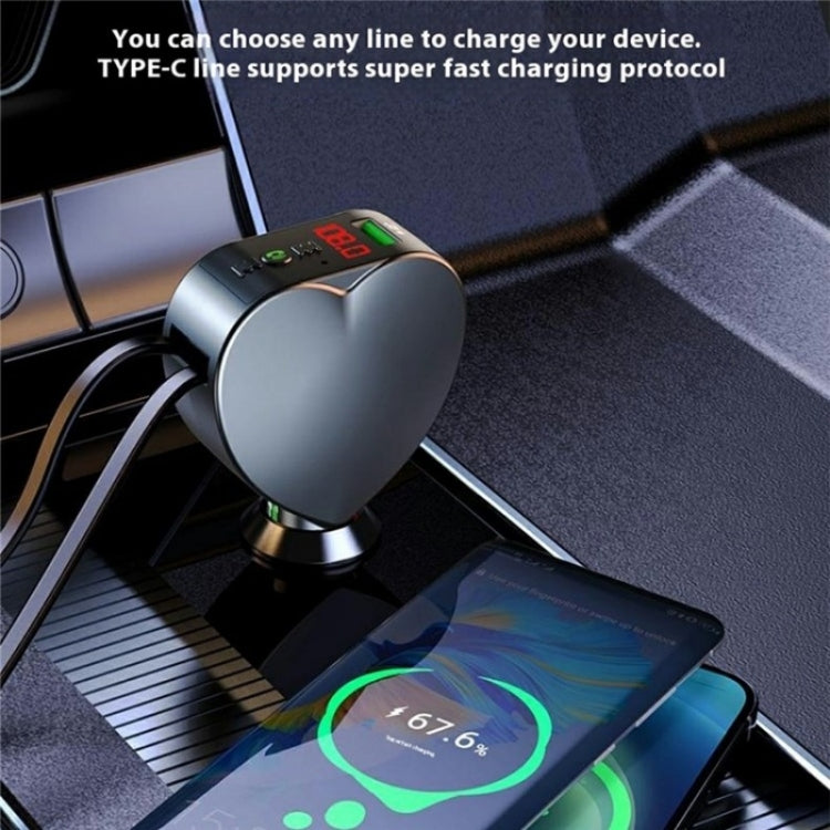 Y2 With Type-C Retractable Cables Car Bluetooth MP3 Player Hands-Free Call Adapter - Bluetooth Car Kits by buy2fix | Online Shopping UK | buy2fix