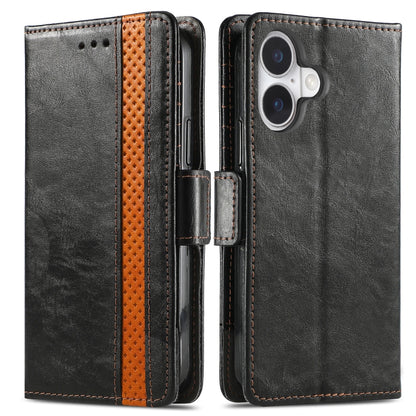 For iPhone 16 CaseNeo Splicing Dual Magnetic Buckle Leather Phone Case(Black) - iPhone 16 Cases by buy2fix | Online Shopping UK | buy2fix