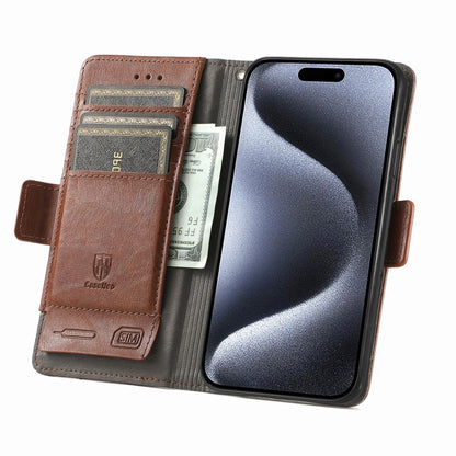 For iPhone 16 CaseNeo Splicing Dual Magnetic Buckle Leather Phone Case(Brown) - iPhone 16 Cases by buy2fix | Online Shopping UK | buy2fix