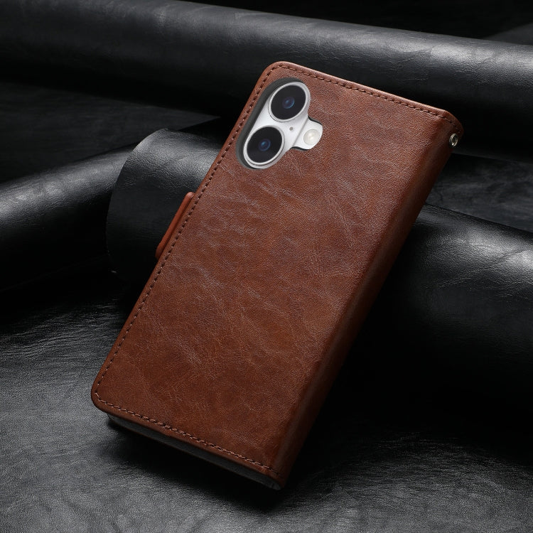 For iPhone 16 CaseNeo Splicing Dual Magnetic Buckle Leather Phone Case(Brown) - iPhone 16 Cases by buy2fix | Online Shopping UK | buy2fix