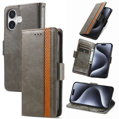 For iPhone 16 CaseNeo Splicing Dual Magnetic Buckle Leather Phone Case(Gray) - iPhone 16 Cases by buy2fix | Online Shopping UK | buy2fix