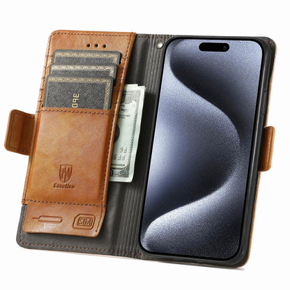 For iPhone 16 CaseNeo Splicing Dual Magnetic Buckle Leather Phone Case(Khaki) - iPhone 16 Cases by buy2fix | Online Shopping UK | buy2fix