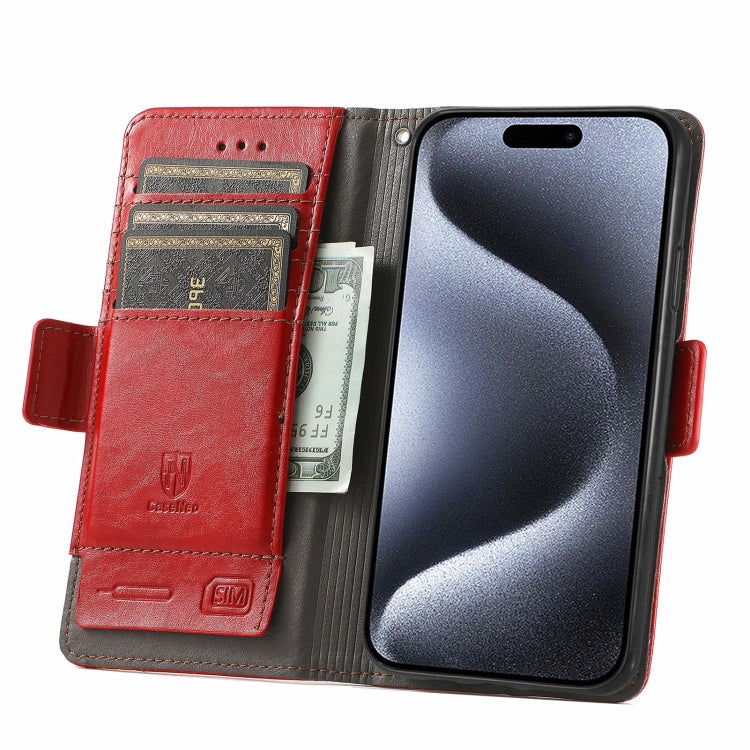 For iPhone 16 CaseNeo Splicing Dual Magnetic Buckle Leather Phone Case(Red) - iPhone 16 Cases by buy2fix | Online Shopping UK | buy2fix