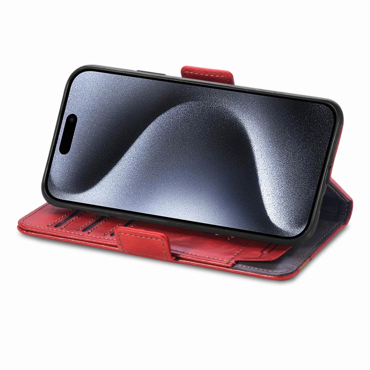 For iPhone 16 CaseNeo Splicing Dual Magnetic Buckle Leather Phone Case(Red) - iPhone 16 Cases by buy2fix | Online Shopping UK | buy2fix