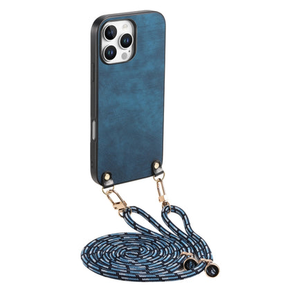 For iPhone 16 Pro Vintage Leather PC Back Cover Phone Case with Crossbody Strap(Blue) - iPhone 16 Pro Cases by buy2fix | Online Shopping UK | buy2fix