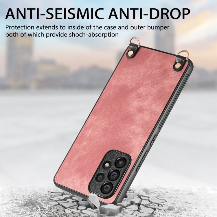 For Samsung Galaxy S25+ 5G Vintage Leather PC Back Cover Phone Case with Crossbody Strap(Pink) - Galaxy S25+ 5G Cases by buy2fix | Online Shopping UK | buy2fix